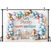 Dog Birthday Backdrop,Lets Pawty Birthday Decorations,Puppy Dogs Cats Boys Girls Happy Birthday Photography Background Photo Booth,Pets Themed Party Supplies-5x3FT