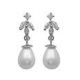 thumbnail image 1 of White Round Pearl Stone Leaf Design Dangle Earrings With White CZ 925 Sterling Silver, 1 of 4