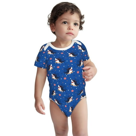 

Kdxio Cute Shark Cartoon Pattern Unisex Baby Cotton Short Sleeve Bodysuits-6 Months