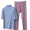 thumbnail image 5 of Wowcloth Women's Modal Pajamas Set, High Neck Half Sleeve Solid Color, Casual Comfortable for Home Lounge and Spring Autumn Wear, 5 of 5