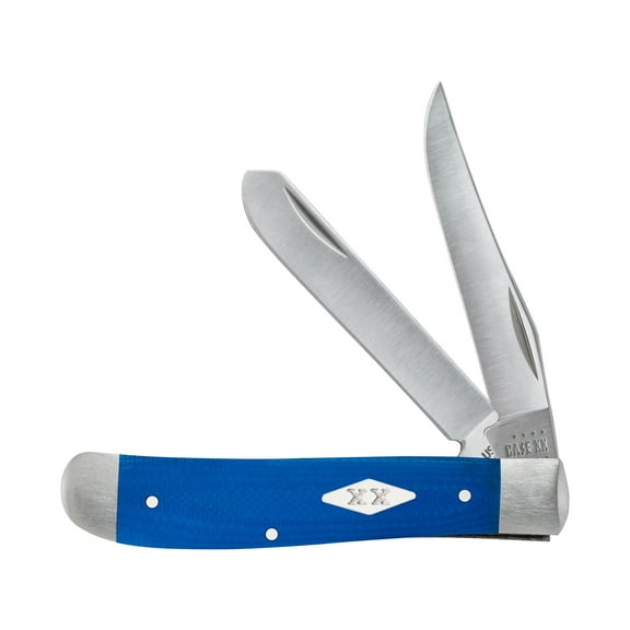 Case Mini Trapper Pocket Knife 2.75" Clip and Spey Point Tru-Sharp Scotch Bright Blade G-10 Handle Blue