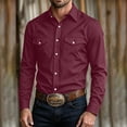 thumbnail image 2 of Hurxie Western Shirts for Men Button Down Long Sleeve Work Shirt Mens Casual Cowboy Cut Shirts with Two Pockets Wine,S, 2 of 7