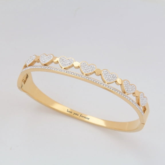 B22: Titanium Stainless Steel,sparking Heart band Bangle Bracelet,colour not fade, waterproof，Side Opening