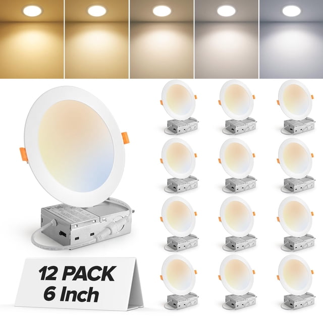Luminaria MAILCOS de 15 cm, paquete de 12, 5 CCT regulable, 12 W, 120 V, ETL
