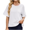 thumbnail image 2 of Inverlee Womens Raglan Round Neck Short Sleeve Sweatshirts Side Slit Loose Fit Lightweight Casual Tops Lounge Soft Stretchy Everyday Tees, 2 of 9