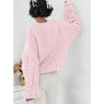 thumbnail image 5 of Womens Sweaters Fall Cable Knit Long Sleeve Crewneck Oversized Sweater Chunky Pullover Loose Outfits Pink M, 5 of 9