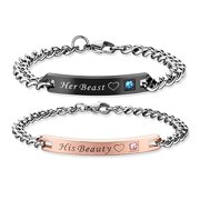 DESIGNICE Relationship Bracelets for Couples Set Her Beast His Beauty 2 Pcs Romantic Lettering Couples Link Bracelets Promise Gifts Birthday Present for Teens Girls Boys Women Men