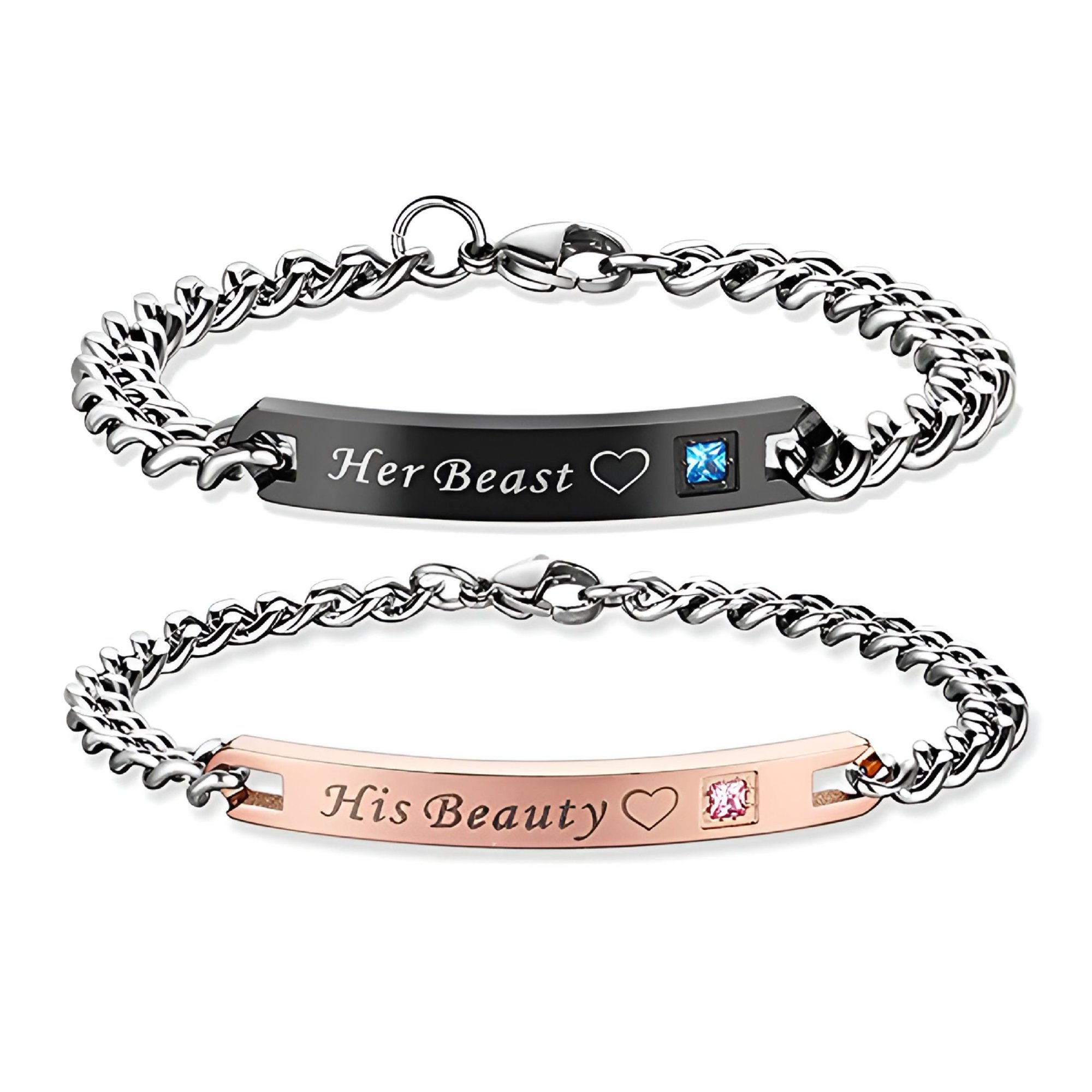 DESIGNICE Relationship Bracelets for Couples Set Her Beast His Beauty 2 Pcs Romantic Lettering Couples Link Bracelets Promise Gifts Birthday Present for Teens Girls Boys Women Men