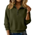 thumbnail image 2 of Womens Fall Winter Fashion Sweaters Quarter Zip up pullover Polo sweatshirt women casual trendy tops Army Green L, 2 of 7