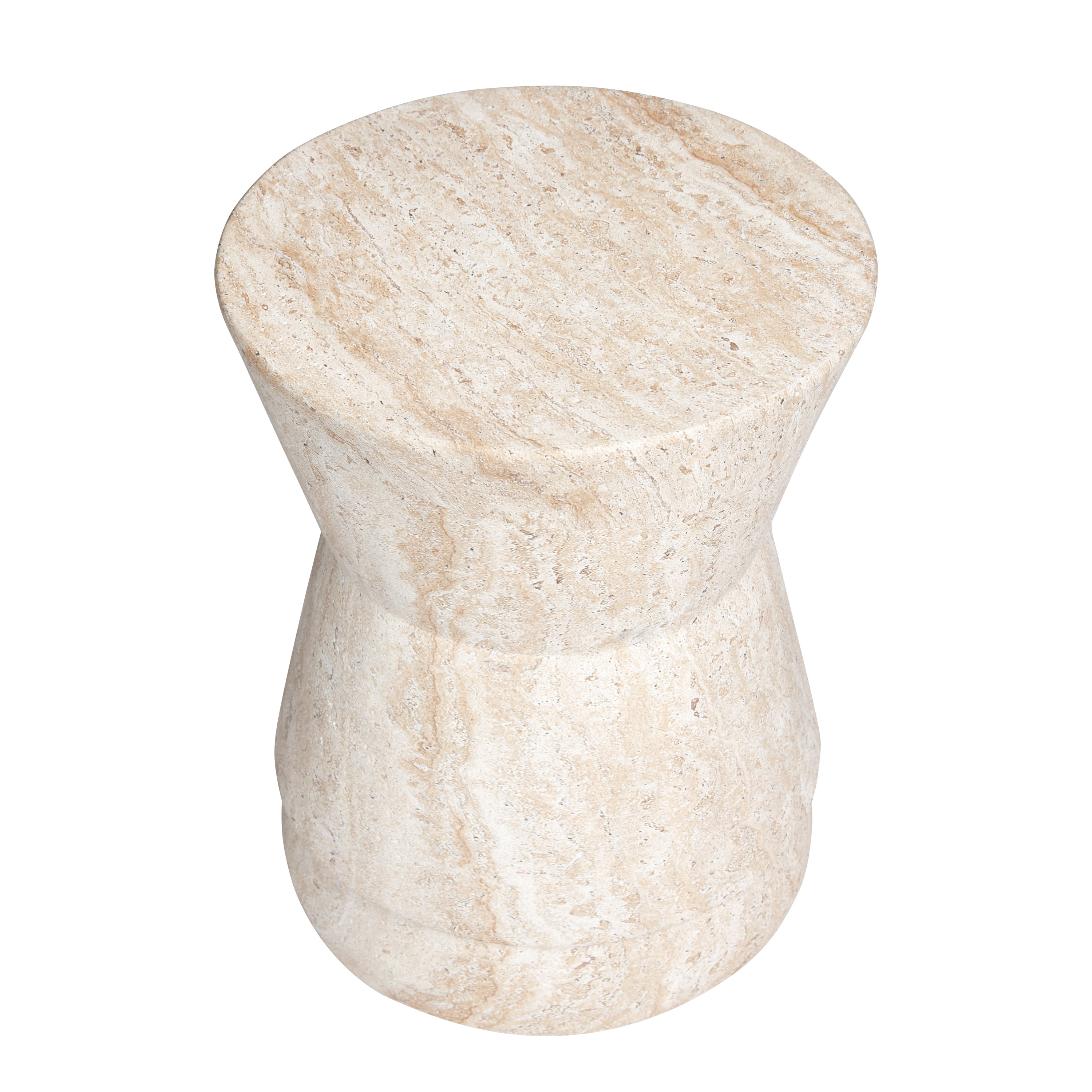 Hourglass Travertine Stone Finish Italian Design MgO Side Accent Table