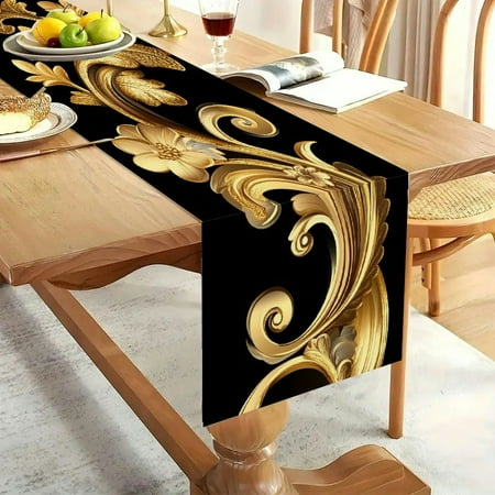 

1pc Linen 100% Gold baroque with floral Party Decoration Gift Holiday Decorations Room Decor Scene Decor Table Runner