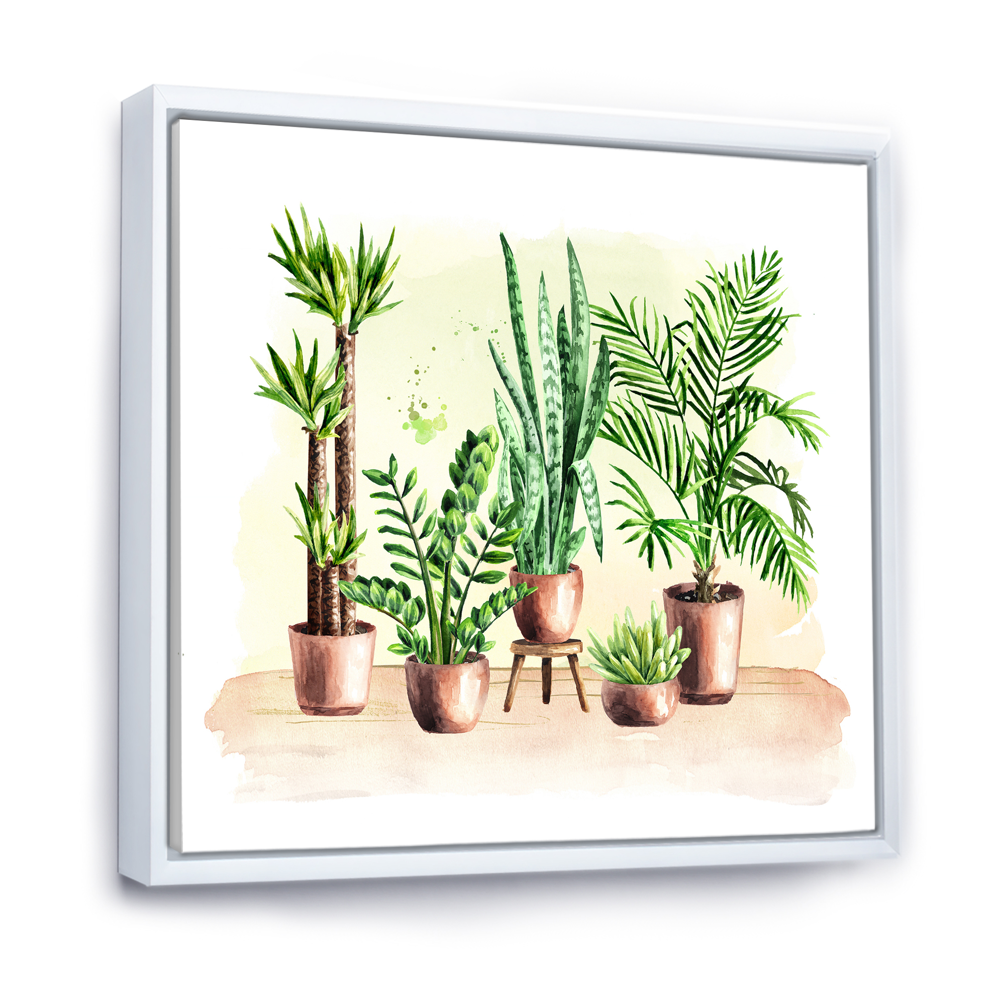 Designart 'Indoor Green Home House Plants in Pots I' Traditional Framed Canvas Wall Art Print