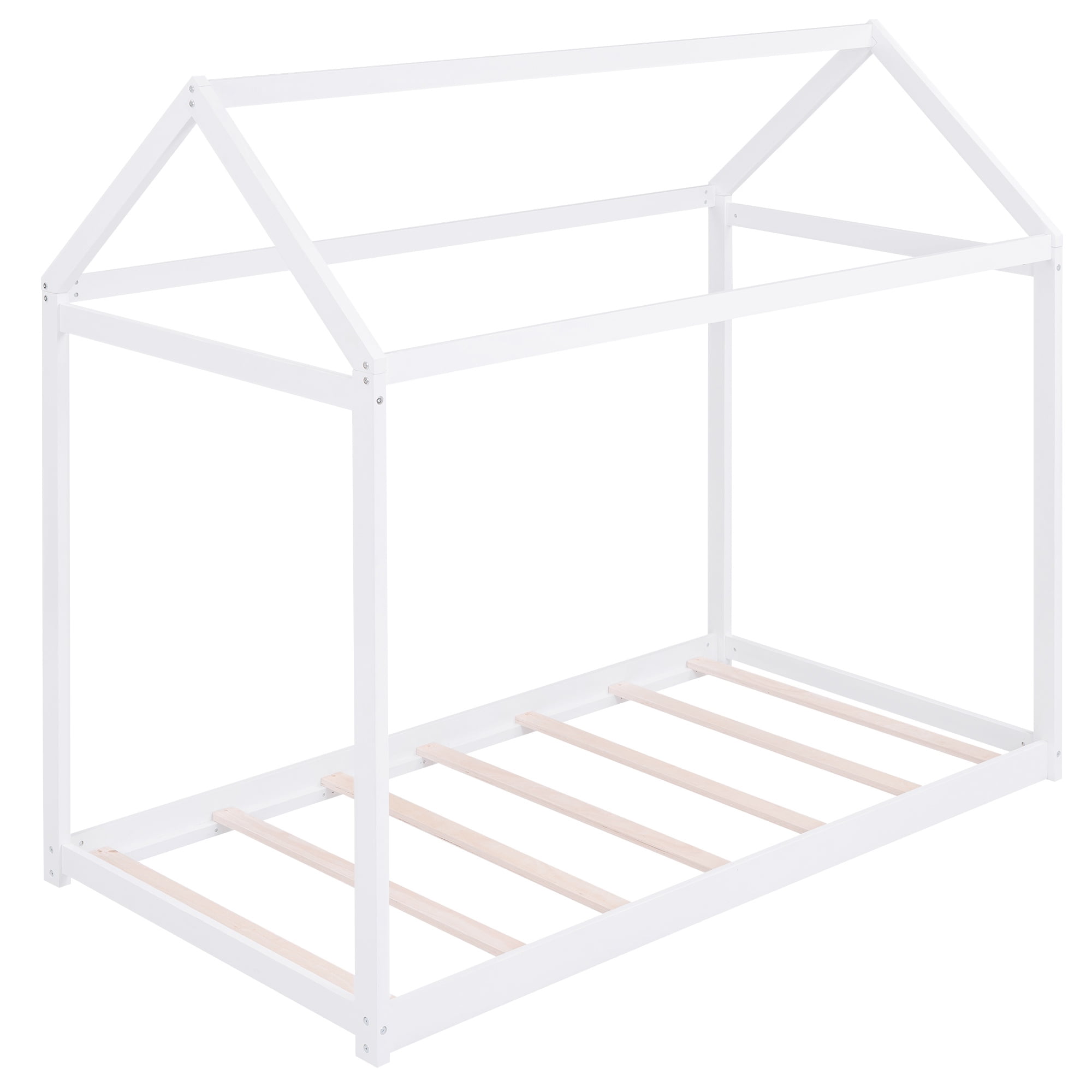 Solid Wood House Bed Twin for Kids,House Bed Frame Montessori Floor Bed for Kids Children Toddler Girls Boys,White