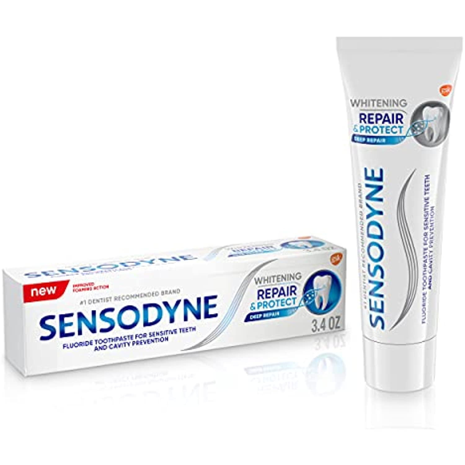 Sensodyne Repair And Protect Whitening Toothpaste, Toothpaste For Sensitive Teeth And Cavity Prevention, 3.4 Oz