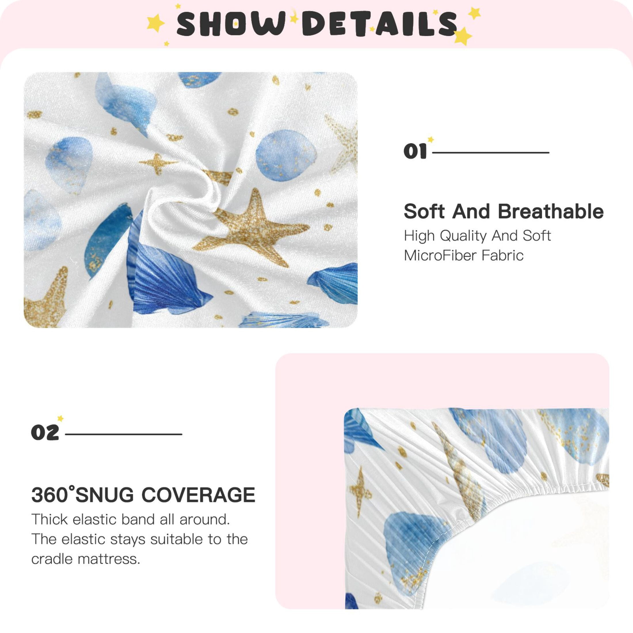 Baby Essentials 52”x 28”- Standard Cotton-like Modal Elastic- Little Starfish Design Crib Sheets for Newborns and Toddlers