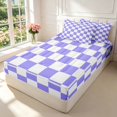 thumbnail image 2 of Manfei Minimalist Checkered Zipper Queen Comforter Set with Fitted Sheet and 2 Pillowcases,Geometric Plaid Zipper Bedding Set,Purple White,Navy Blue Reversible,4pcs, 2 of 8