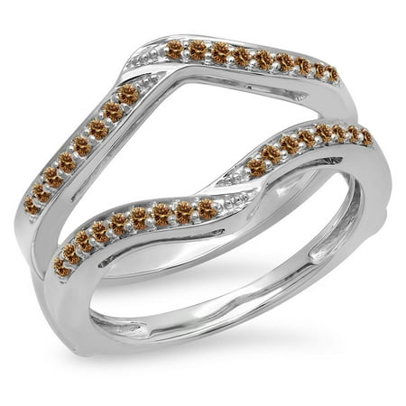 Dazzlingrock Collection 0.30 Carat (ctw) 14K Champagne Diamond Ladies Wedding Enhancer Guard Ring 1/3 CT, White Gold, Size 10