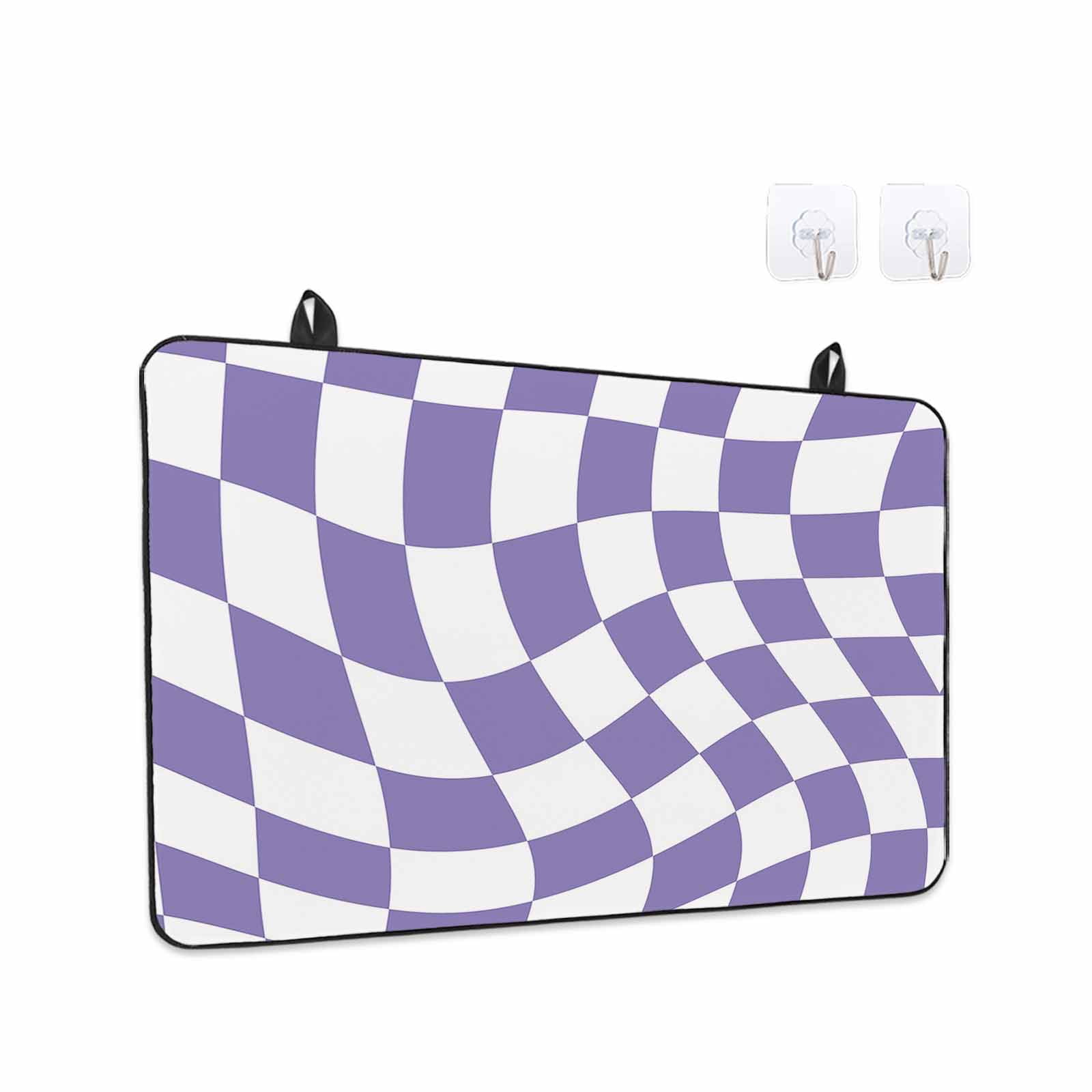 Purple White Checkered Stove Top Cover for Electric Stove, Heat-proof & Non Slip Glass Top Stove Cover Protector, Modern Irregular Geometric Kitchen Flat Cooktop Rubber Mat 24x21 Inches