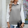 thumbnail image 6 of WRKEKC Sweaters for Women Autumn Winter Casual Sleeveless Solid Color Knit Vest with Round Neck Button Detail Open Front Slit Design for Layering Over Tops, 6 of 8