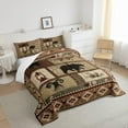 Rustic Patchwork Queen Size Quilt Bedding Set,Bear Moose Deer Wild Animals Comforter Set for
