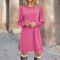 thumbnail image 1 of Robes Grande Taille Robe Longue à Manches Bouffantes en Tricot Col Rond Tunique Décontractée Robe de Soleil Rose Vif TG, 1 of 5