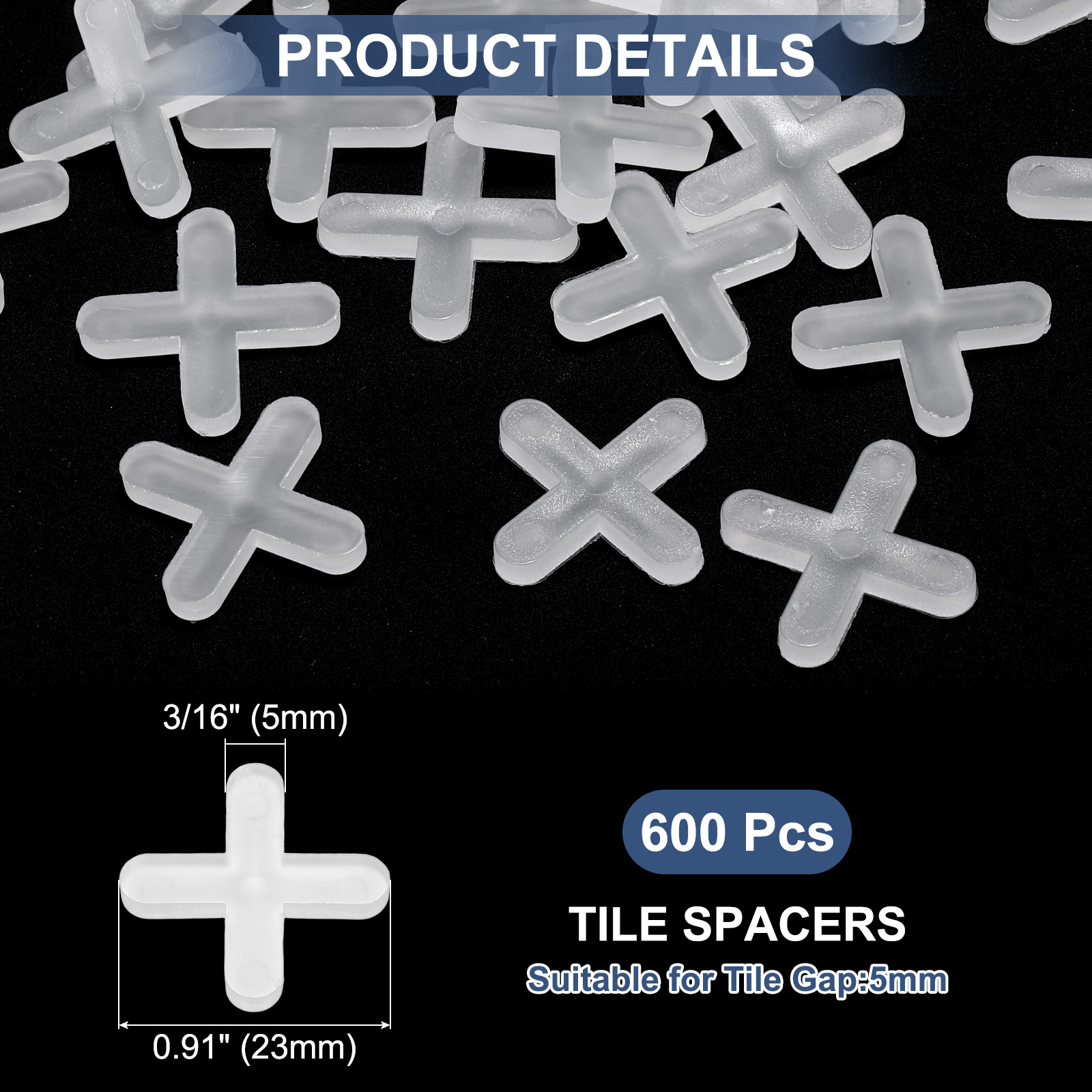 600Pack Tile Spacers, 5mm 3/16" Cross Shape Wall Floor Tile Spacer (White)