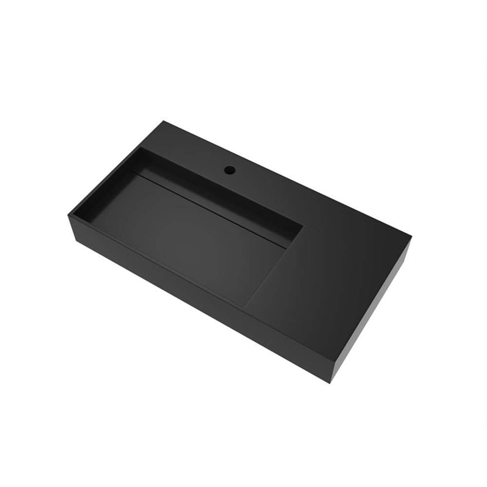 Pemberly Row 36" Solid Surface Left Basin Bathroom Sink in Black