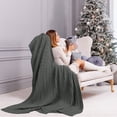 thumbnail image 3 of Cotton Blanket Soft Warm Cable Knit Throw Home Bedding Blankets Grey 50"x60", 3 of 8