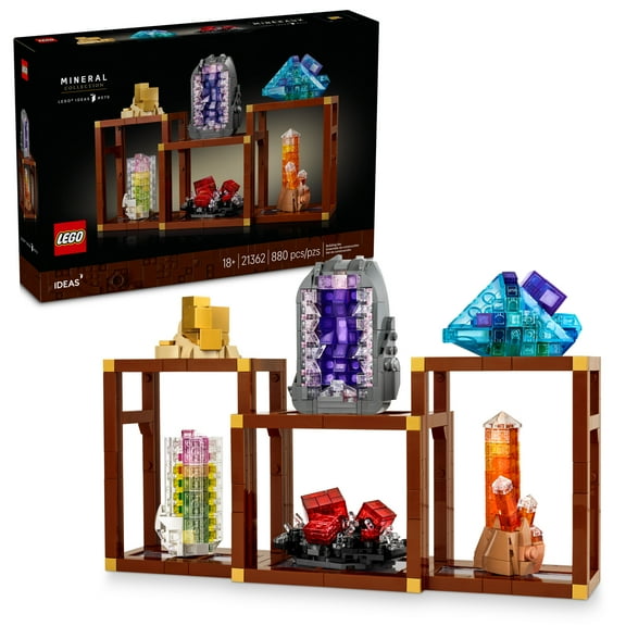 LEGO Ideas Mineral Collection Building Set for Adults, Ages 18  - Bedroom or Office Decor with 3 Display Shelves - Unique Gift Idea for Men & Women - 21362