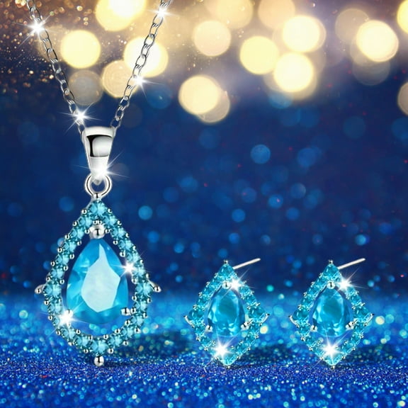 HOARBOEG Women Jewelry Set Teardrop Pendant Necklace Dangle Drop Earrings Dangling Sets Birthstone Crystals Rhinestone,Birthday Anniversary Wedding Mother’s Day Gifts for Mom