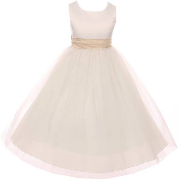 Toddler Girl Sleeveless Customizable Sash Big Bow Wedding Flower Girl Dress USA Champagne 2 KD 411 IV BNY Corner