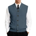 thumbnail image 2 of Men's Button Down Sweater Vest Lightweight Ribbed Knitted V-Neck Sleeveless Cardigans Knitwear, #01 Navy, XL, 2 of 7