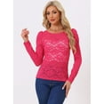 thumbnail image 3 of DARING DIVA Semi Sheer Puff Sleeve Vintage Top M Hot Pink, 3 of 6