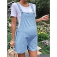 thumbnail image 4 of Women'S Summer Casual Bib Short Overalls Loose Linen Jumpsuit Beach Outfits Travel Vacation Clothes Light Blue L, 4 of 6