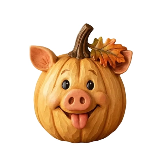 Halloween Pumpkin Decor 4.5 X 4.5 Inch Resin Farm Animal Pig Pumpkin Statue Cute Fall Decor for Home Indoor Halloween Table Decoration for Living Room Mantel Party Single Piece