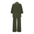 thumbnail image 5 of FRSASU Women's Casual Trouser Suits 3/4 Sleeve Turn Down Collar Button Pleated Top Loose Wide Leg Pants Solid Sets with Pocket Green L(L), 5 of 9