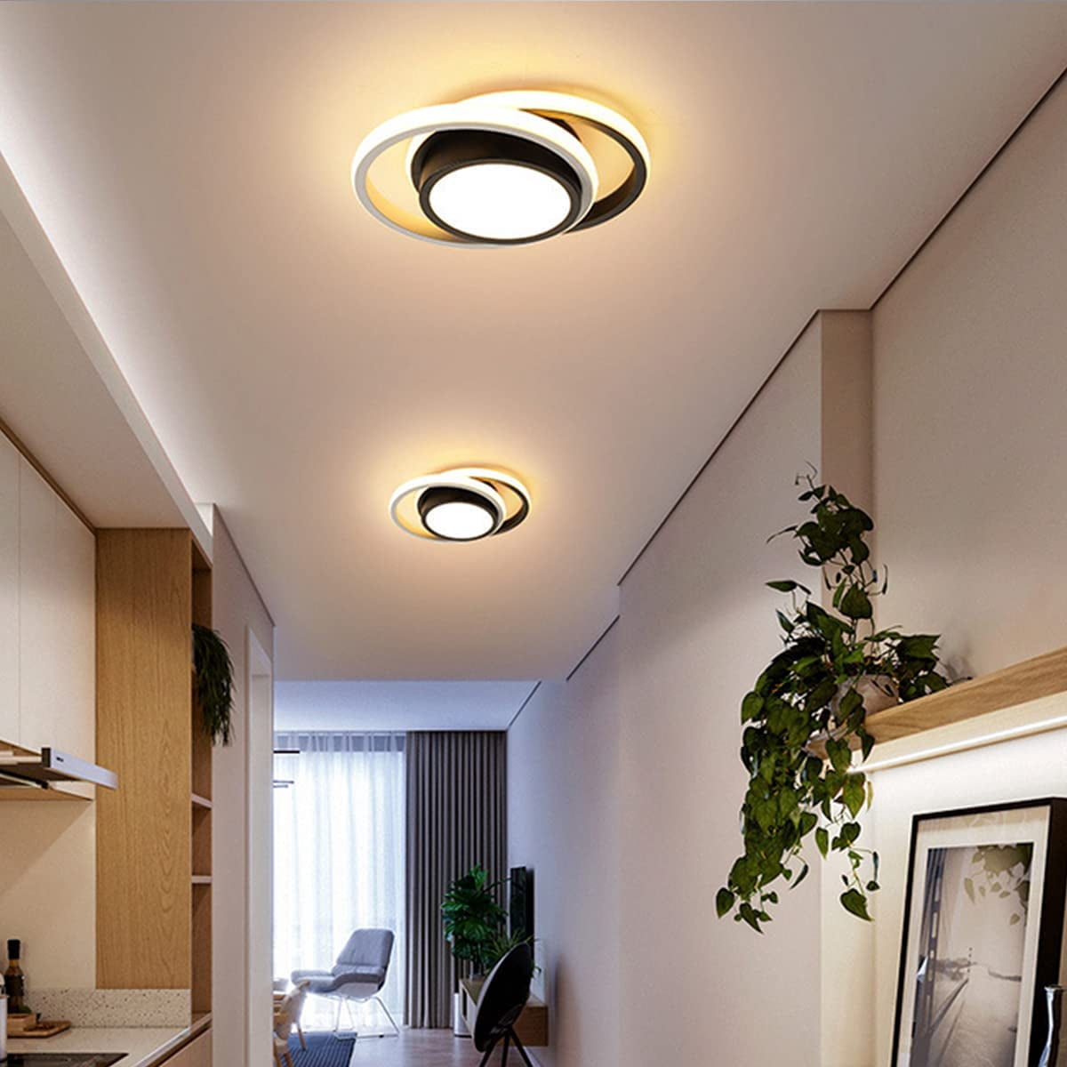 ADISUN Modern Ceiling Light Fixtures, LED Flush Mount Ceiling Lamp Lighting Dimmable (Cool light, Neutral light, Warm light) 22W Black