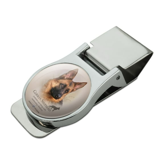 German Shepherd Dog Breed Satin Chrome Plated Metal Money Clip
