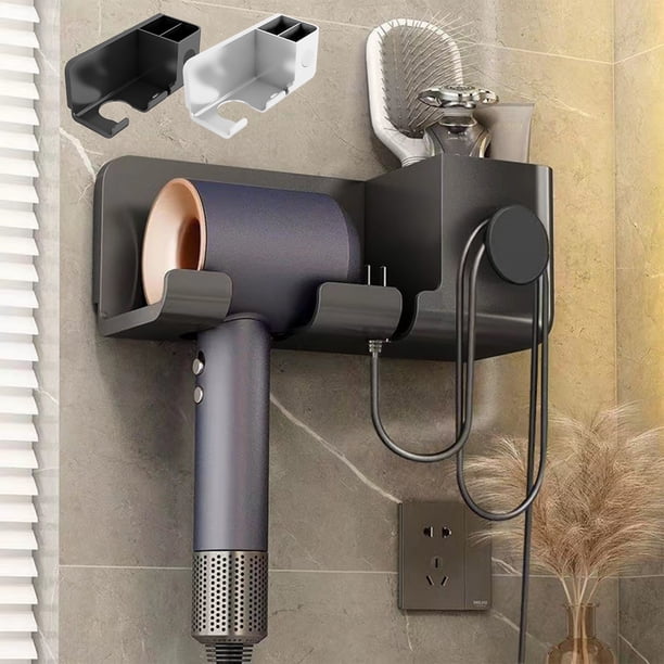 Montaje de pared para organizador de herramientas para el cabello | Almacenamiento para organizadores de baño para secador de pelo, plancha, rizador | Instalación de adhesivo o tornillo sin taladro