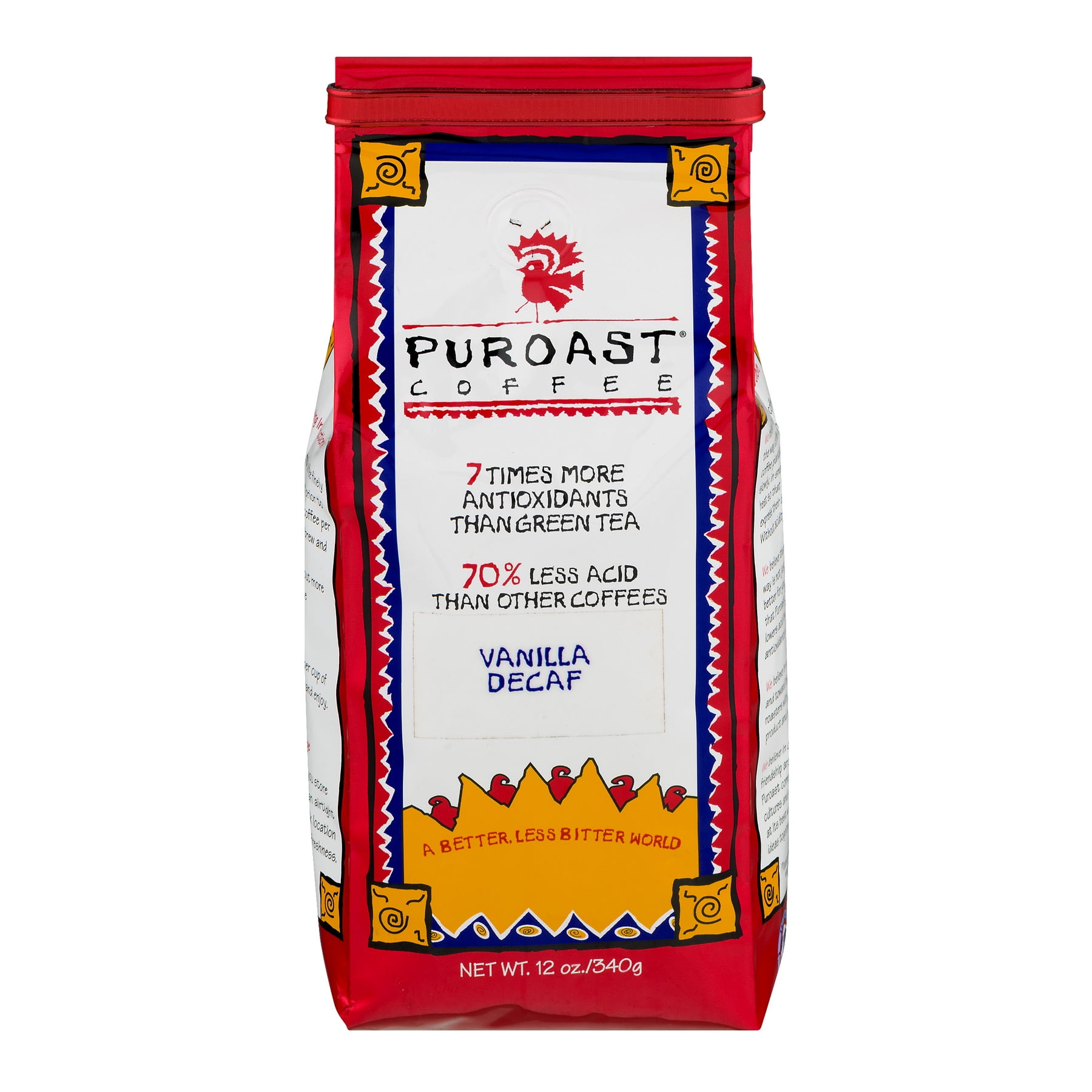 Puroast Decaf Vanilla Low Acid Ground Coffee, 12 oz Bag