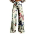 thumbnail image 2 of Women's Casual Pants Women'S Wide Leg Pant Vintage Floral Print High Waisted Straight Stretch Pants With Pockets,Beige Women's Casual Pants XL, 2 of 8
