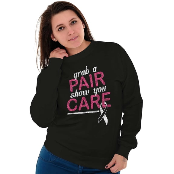 Grab Pair Show You Care Pink Ribbon Women Crewneck Sweatshirt Brisco Brands S