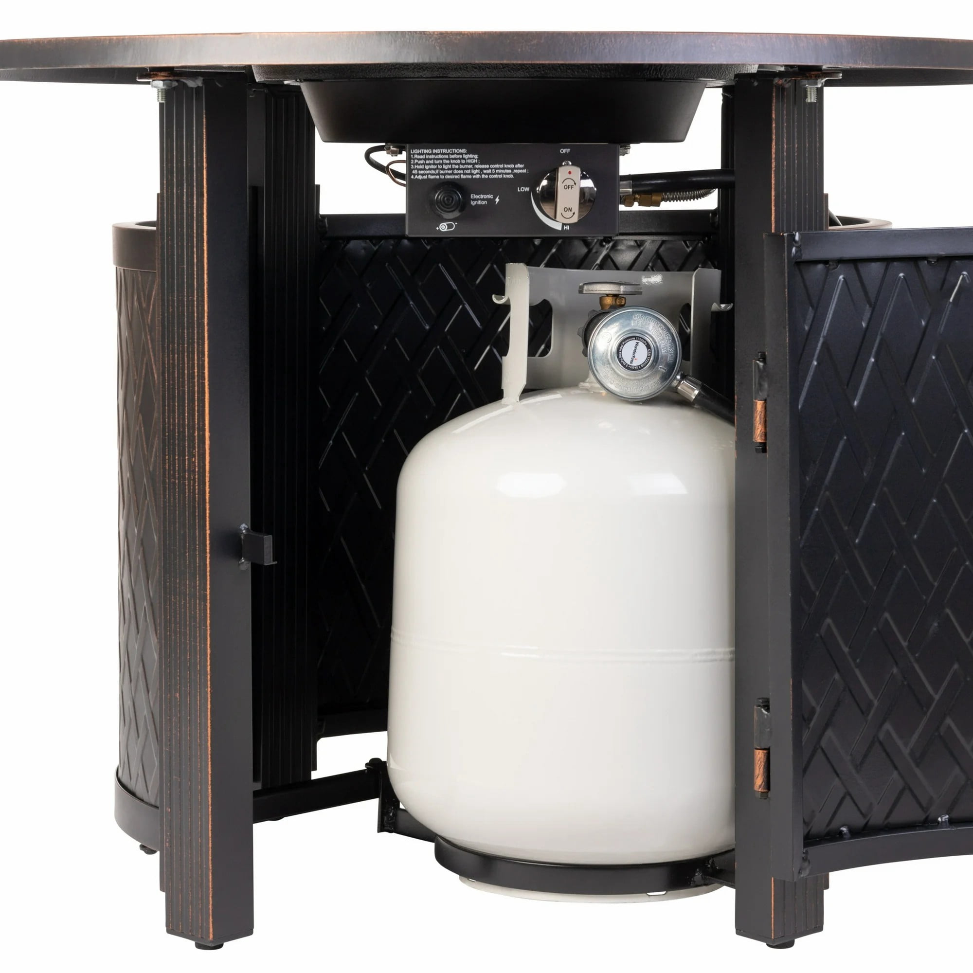 Vulcan Wagner Woven Aluminum Gas Fire Pit Table with Fire Bowl Lid – Bronze Finish – Round – 34"