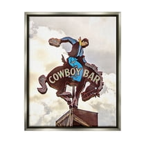 Stupell Industries Western Cowboy Bar Sign Abstract Painting Gray Floater Framed Canvas Art Print Wall Art, 17 x 21