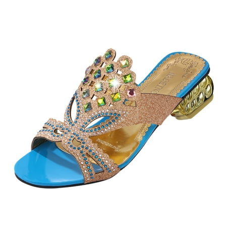 

Women s Fashion Rhinestone High Heel Fish Mouth Thick Heel Sandals And Slippers Womens Slippers with Memory Foam Women s Slipper