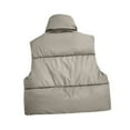 thumbnail image 4 of Htigea Women's Puffer Vest Lightweight Stand Collar Sleeveless Jackets Full Zip Padded Cropped Coats Khaki M, 4 of 5