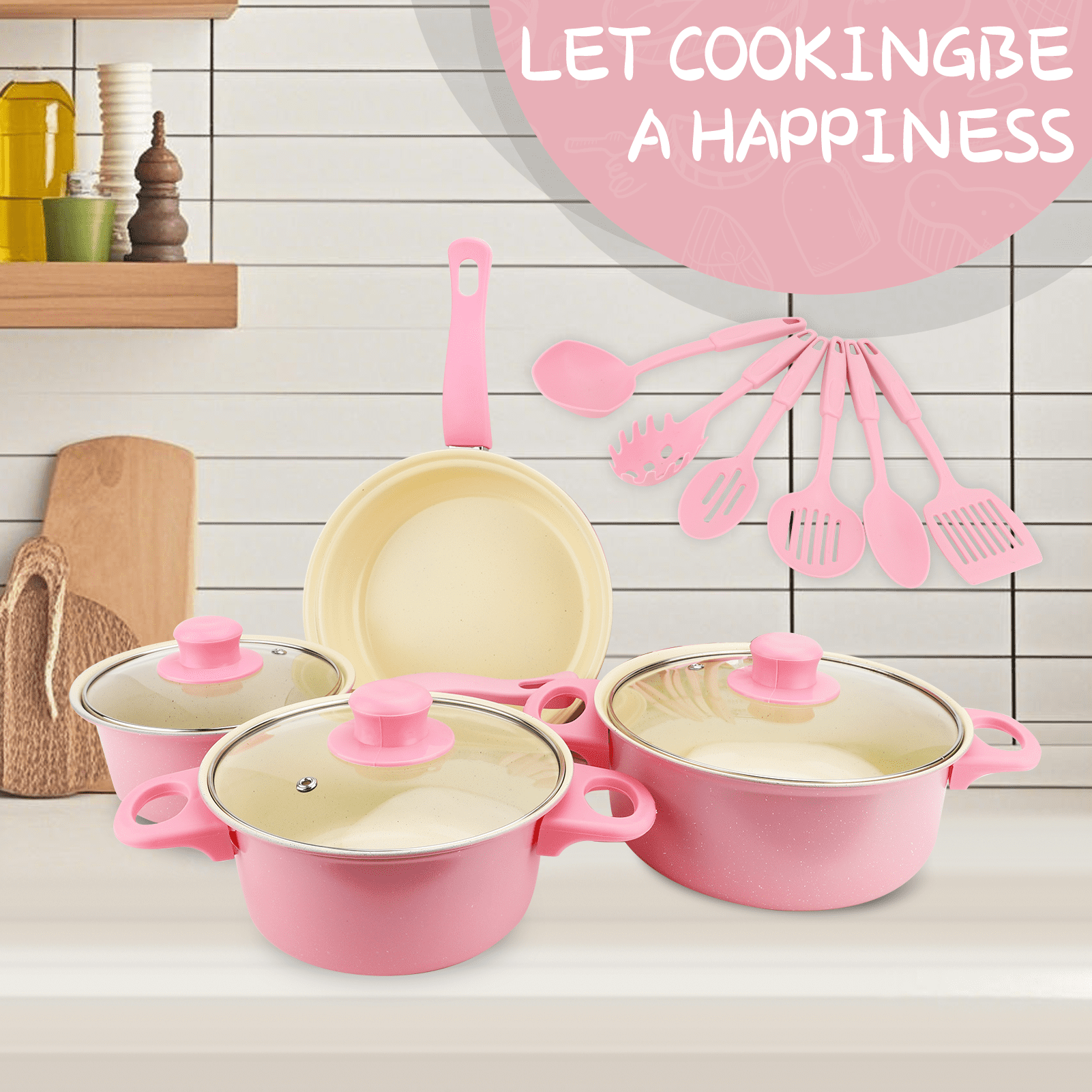 13 Piece Cookware Set, Kitchen Nonstick Pots and Pans Set with Glass Lid for Cooking, Induction & Dishwasher