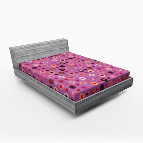 Ambesonne Abstract Fitted Sheet, Valentine Romance Love, Full Size, Fuchsia Red Salmon