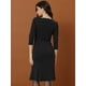 thumbnail image 3 of Vestido Midi Plisado de Media Manga con Cuello Barco Negro M Allegra K, 3 of 6