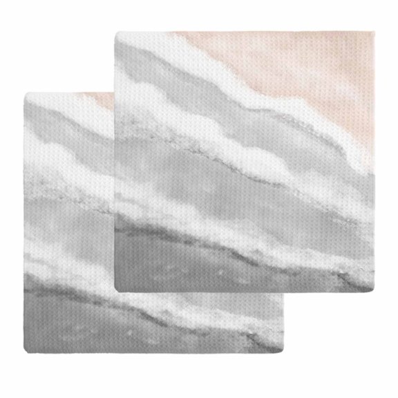 Ombre Ocean Beach Kitchen Dish Towels for Drying Dishes Set of 2, Nautical Coastal Beach Sandy Gradient Gray Waffle Weave Microfiber Hand Tea Bathroom Towels Quick Dry & Absorbent Towel 12x12